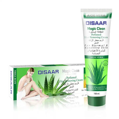Aloe Vera Magic Clean Perfumed Hair Removal Cream with Almond Oil & Silicon Oil Body Face Arms Legs Depilatory Removing Gel - Disaar