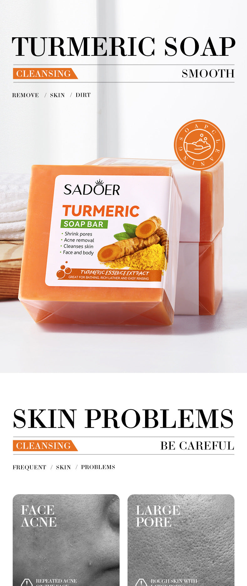 2 in 1, Tumeric Serum + Tumeric Soap, Turmeric Serum and Turmeric Soap, Cleans Dirt and Oil Residual, (can Combine with Vitamin C) Clears Pores, Shrinks Pore,