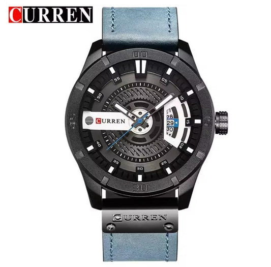 Curren 8301 Men’s 45 mm 3D Dial Watch – Leather Strap Quartz Timepiece with Auto Date, Complete Calendar, Hardlex Face & 3 ATM Water Resistance