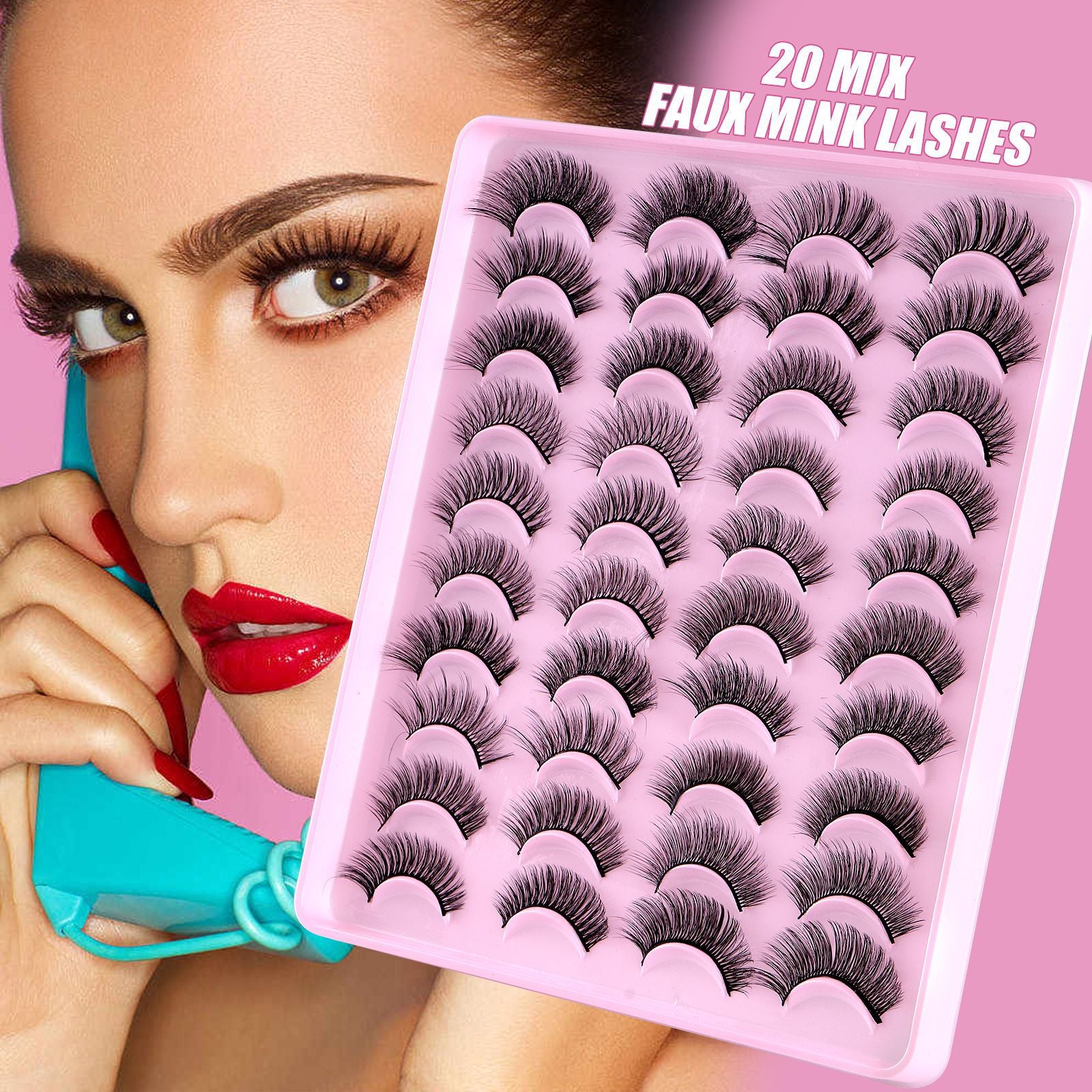 20 pairs faux mink lashes of mixed natural thick false eyelashes artificial fiber eyelashes messy slim eyelashes 30 effect natural false eyelashes