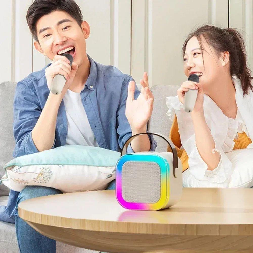 Bluetooth Audio K12 Karaoke Machine Portable 5.3 PA Bluetooth Speaker System with 2 Wireless Microphones Home Family Singing Children's Gifts Portable Mini Karaoke Speaker Microphone