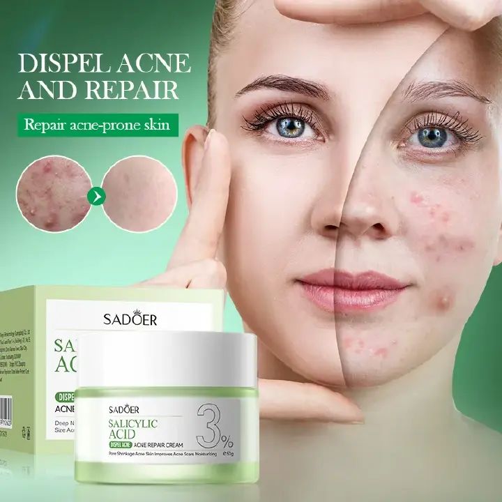 SADOER 3 in 1 Set, Acne Repair Serum + Cream + Cleanser with 3% Salicylic Acid Collagen Peptide and Niacinamide, Centella Asiatica and Niacinamide, Can add Vitamin C,Remove Acne, Moisturize, Soothing