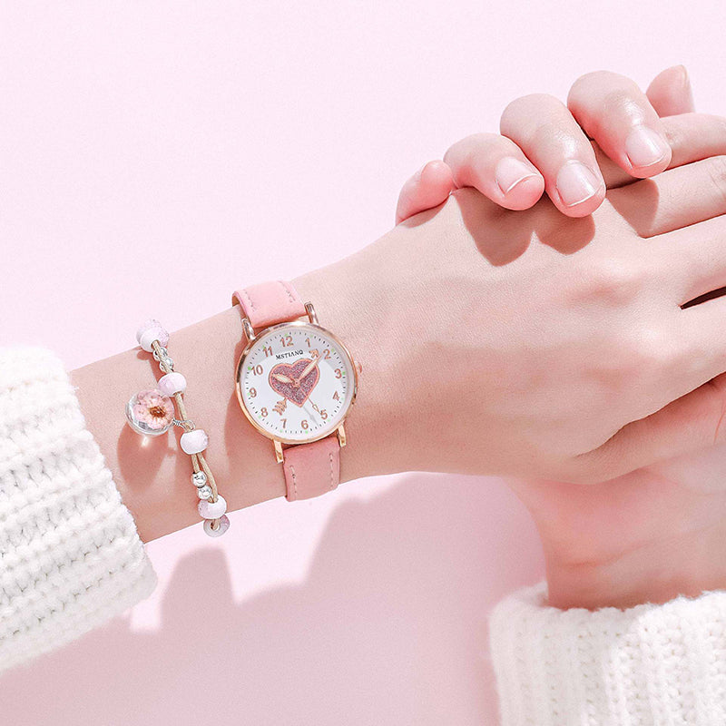 Ladies Watches Hearts Quartz Watch Back Light Watch Diamond-studded Luminous Casual Leather Belt Watches Simple Ladies Exquisite Small Dial Quartz Clock Dress Wristwatches Gift For lady