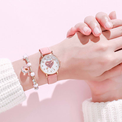 Ladies Watches Hearts Quartz Watch Back Light Watch Diamond-studded Luminous Casual Leather Belt Watches Simple Ladies Exquisite Small Dial Quartz Clock Dress Wristwatches Gift For lady