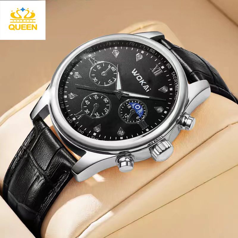 Men's Large Dial Watch Business Watches Casual Leather Strap Quartz Sports Watch