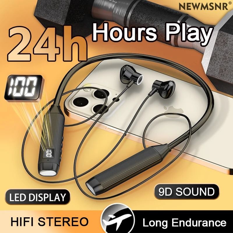 2025 New Upgrade Wireless Bluetooth Earphones LED Display Super Power Neckband Magnetic Bass Sports Earphones Headphones Noise Reduction Headsets