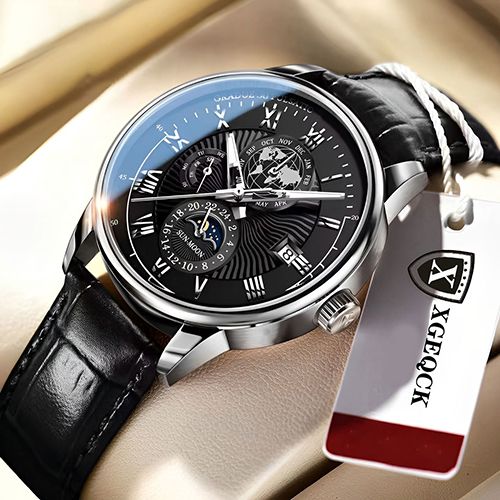 New Arrivals 2025 Men Watches Fashion Top Luxury Luminous Calendar Men's Sport Watch Quartz Male Wristwatch Moon Phase Leather Strap Wrist Watch Date Watches Man clock