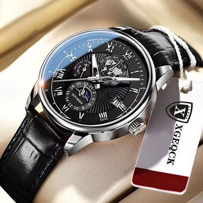 New Arrivals 2025 Men Watches Fashion Top Luxury Luminous Calendar Men's Sport Watch Quartz Male Wristwatch Moon Phase Leather Strap Wrist Watch Date Watches Man clock