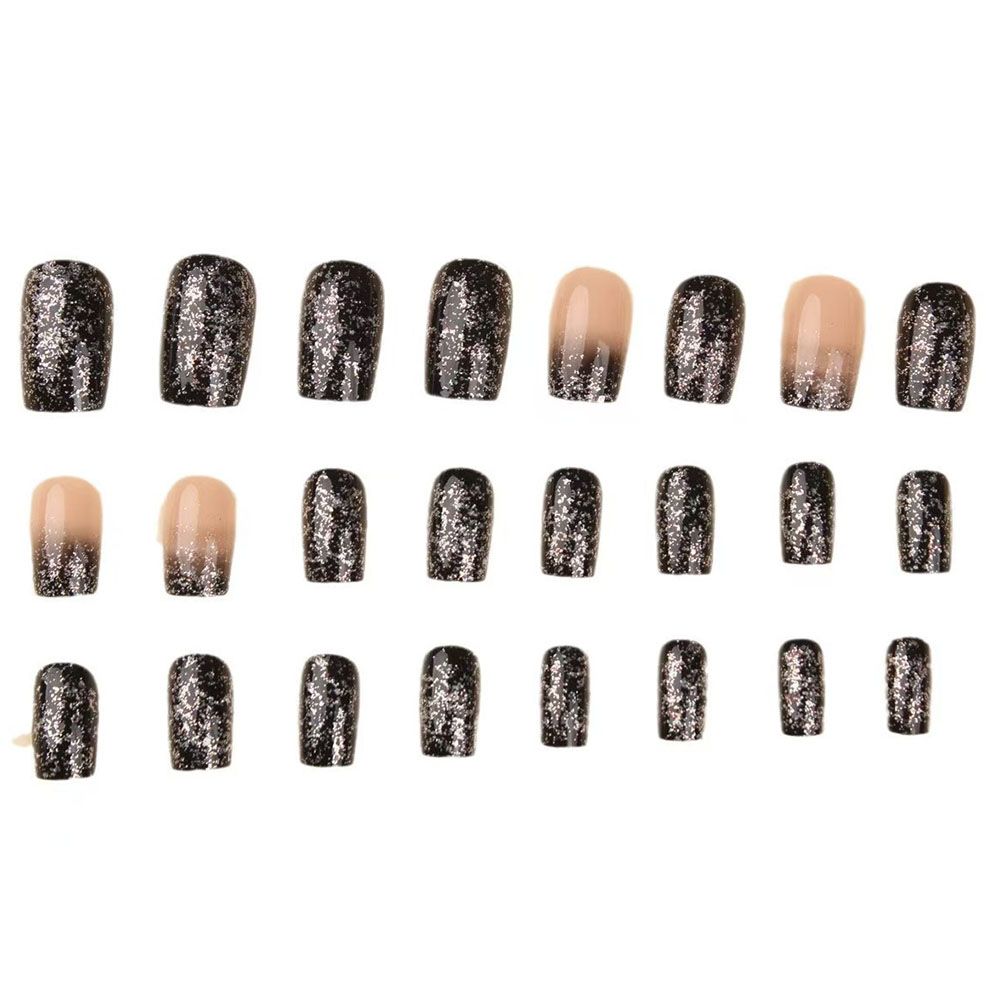 Hot selling nail art, bright pink and black gradient, European style nail art, spicy girl, fake nail (wearing nail art pieces, sparkling pink and black gradient European style nail art