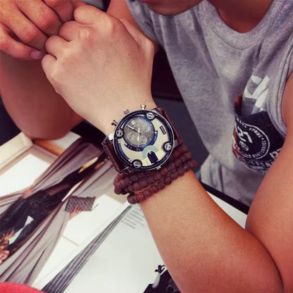 Creative Men's Watch Sashion Large Dial European And American Style Sports Watch Genuine Leather Strap Quartz Watch Business Watch