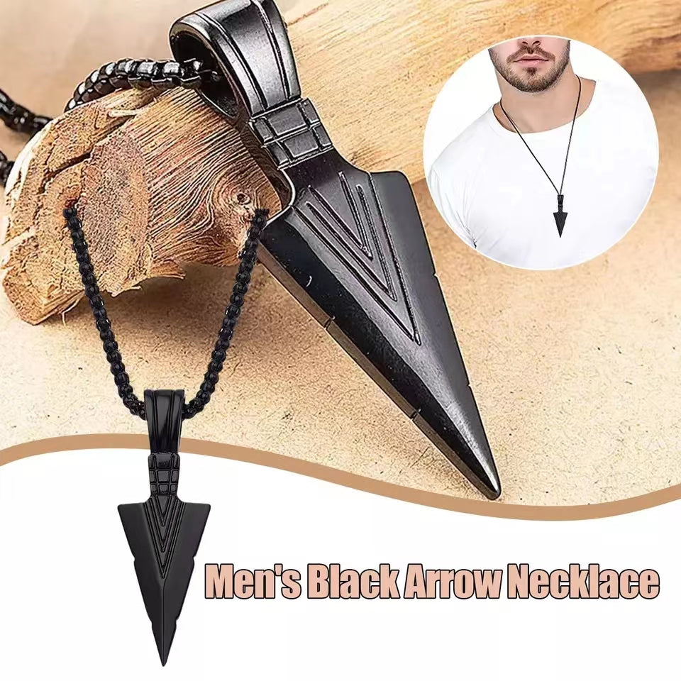 Men's Design Matte Black Long Necklace With Arrow Pendant Jewelry Chain Hip Hop Jewellery One Size Black Long Necklace Men's Fashion Brand Versatile Sweater Chain Women's Hip-hop Pendant Small crowd