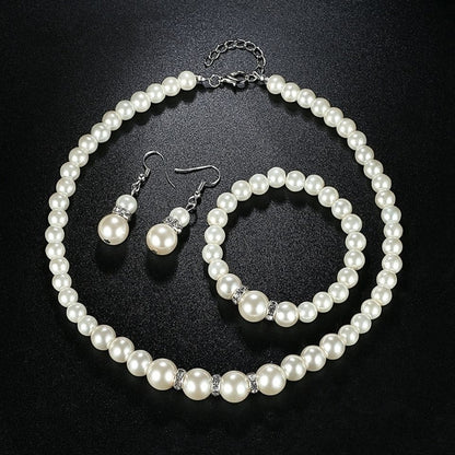 Pearl Jewelry Set for Women, necklace, earrings, bracelet, three-piece set, gift for mom, beautiful wedding photo accessories