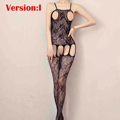 Women's Sexy Bodystocking Lingerie Crotchless Plus Size Fishnet Nightwear Tights See Through Bodysuit Clubwear Sleepwear Gift for Wife Girlfriend 9 Styles Option