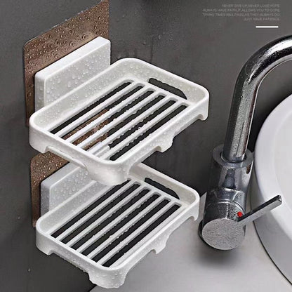 New Arrivals 2PCS Wall Mounted Soap Dishes Rectangular Plastic Soap Holder Bathroom Shower Soap Tray with Drain Kitchen Sponge Organizer