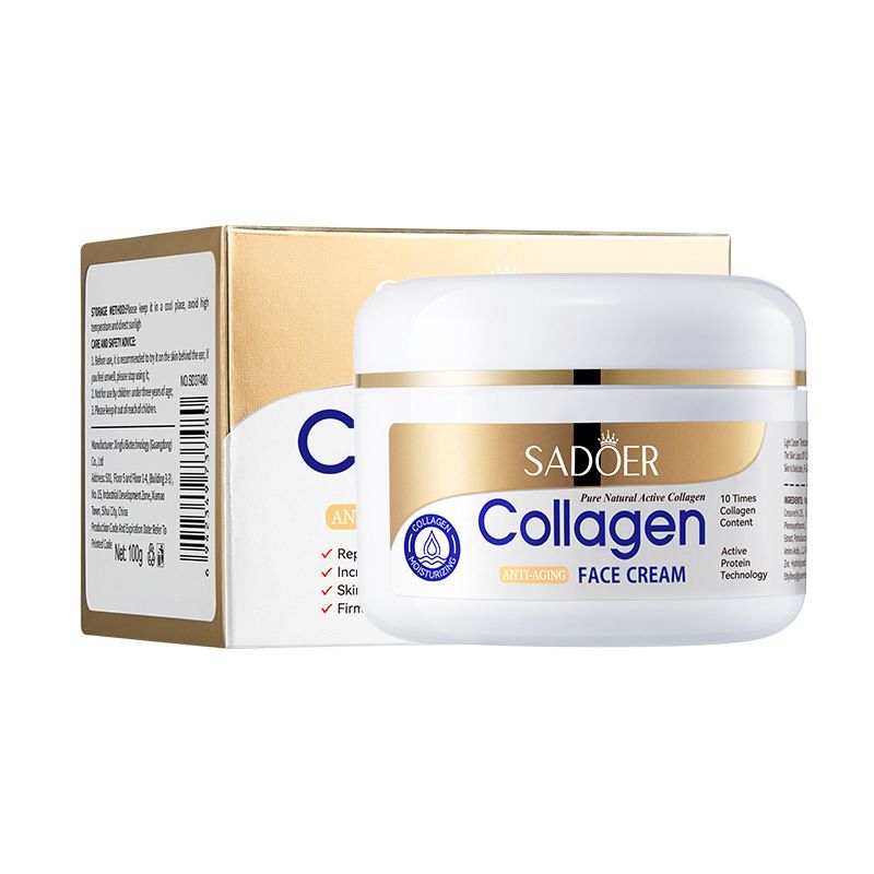 SADOER 4PCS Skin Care Set Collagen Anti-Wrinkle Moisturizing Set Face Cleanser + Anti-aging Collagen Face Cream + Collagen Face Serum + Lip Balm