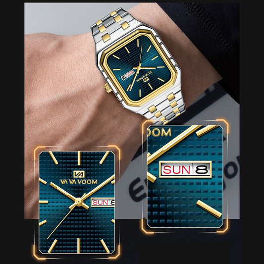 New Business Casual Men's Watch Waterproof Simple Fashion Luminous Square Gradient Gold Steel Belt Men's Brand Watch