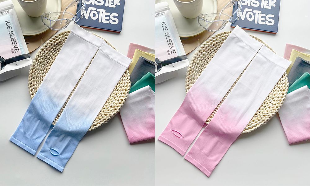 2 pairs Gradient Ice sleeves for summer sun protection, ice silk for UV protection, men's and women's fashion, outdoor driving and cycling sports Two pairs in one combination