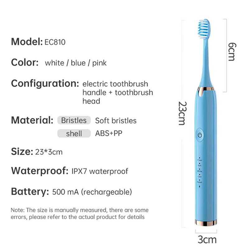Oral Cleaning Powered Toothbrushes, Super Sonic Electric Toothbrushes With 3 Brush Heads Smart Timer Whitening IPX7 Smart Wireless Rechargeable Automatic Ultrasonic Electric Toothbrush Health care