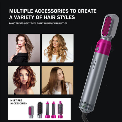 5 In 1 Hair Dryer Comb One Step Multi Functional Hair Curling Styling Straightener Hair Roller Comb Hot Air Styler Hair Curler Electric Air Iron Wand Brush