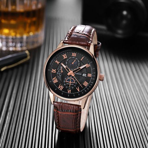 New Arrivals 2025 Men Watches Fashion Top Luxury Luminous Calendar Men's Sport Watch Quartz Male Wristwatch Moon Phase Leather Strap Wrist Watch Date Watches Man clock