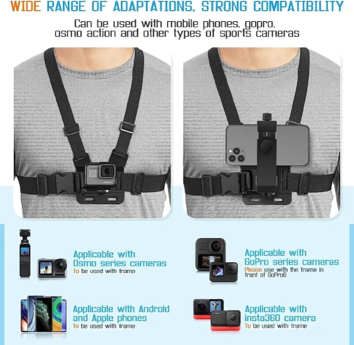 Mobile Phone Holder Adjustable Chest Strap 120°Adjustable Phone Clip Holder Cell Phone Fixation Bracket Sport Camera Holder Mount Harness Strap Video Vlog Lift Adjustable Mobile Phone Holder