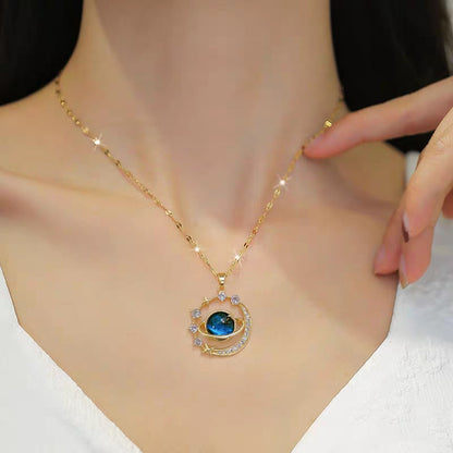 Pendant Necklaces Starry Sky Planet Light Luxury Temperament Gorgeous Diamond Women's Necklace Versatile Clavicle Chain Titanium Steel Necklace Women Jewelry