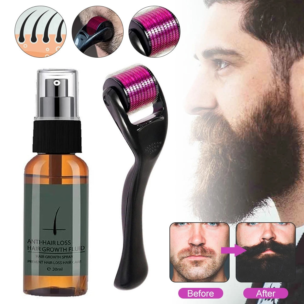 30ml Men Beard Growth Roller Set Beard Growth Kit Men's Beard Growth Essence Nourishing Enhancer Beard Oil Spray Beard Care