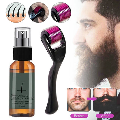 30ml Men Beard Growth Roller Set Beard Growth Kit Men's Beard Growth Essence Nourishing Enhancer Beard Oil Spray Beard Care