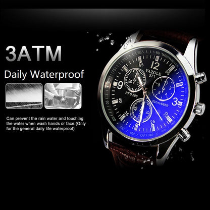 Men Leather Watch Man Luxury Quartz Stainless Steel PU Leather Strap Wrist Watches Mens Wristwatch For Male Fashion Business Blue-Ray Life Waterproof Analog Valentine Christmas New Year Gift