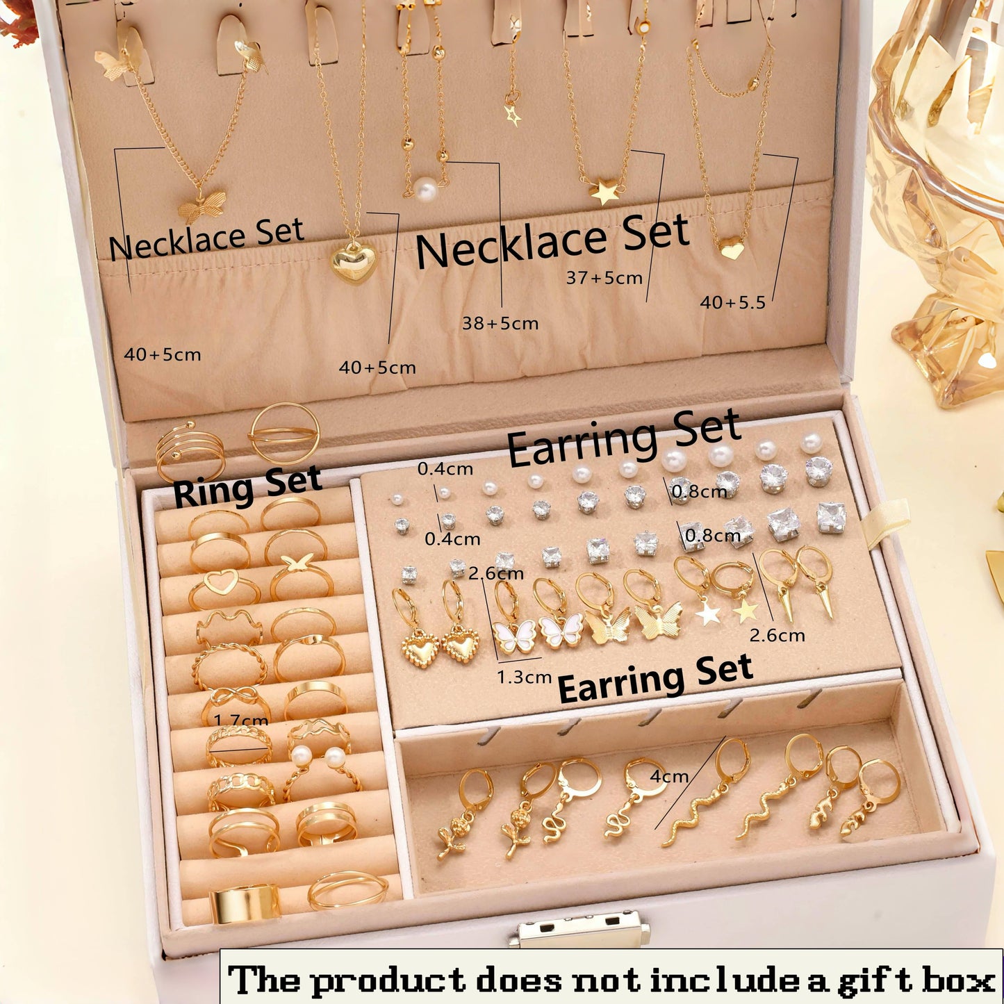 76PCS Luxury Jewelry Set Butterfly Necklace Set Butterfly Ring And Earring Set Diamond And Pearl Earnail Set Elegant Zircon Pendant Earring Ring Necklace Women's Daily Jewelry Gift For Friends