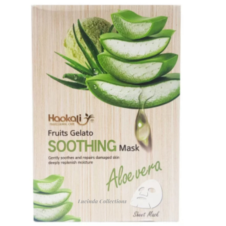 10Pcs Haokali Aloe Vera Facial Sheet Masks Repairs Moisturize Skin Fruit Gelato Soothing Face Mask