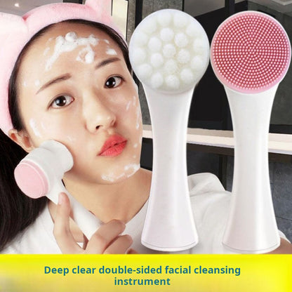 Double sided facial brush with soft bristles and silicone facial cleanser, manual cleansing brush, facial cleansing tool, deep pore cleaning device