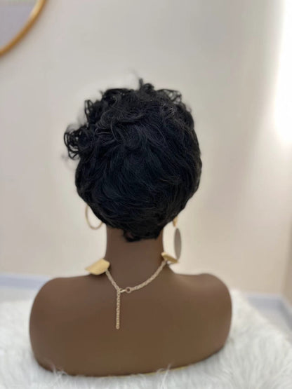 Synthetic Short Curly Wigs - 6 Inch 1B Black | Natural Look(African Women, Quick Install, Birthday Gift)