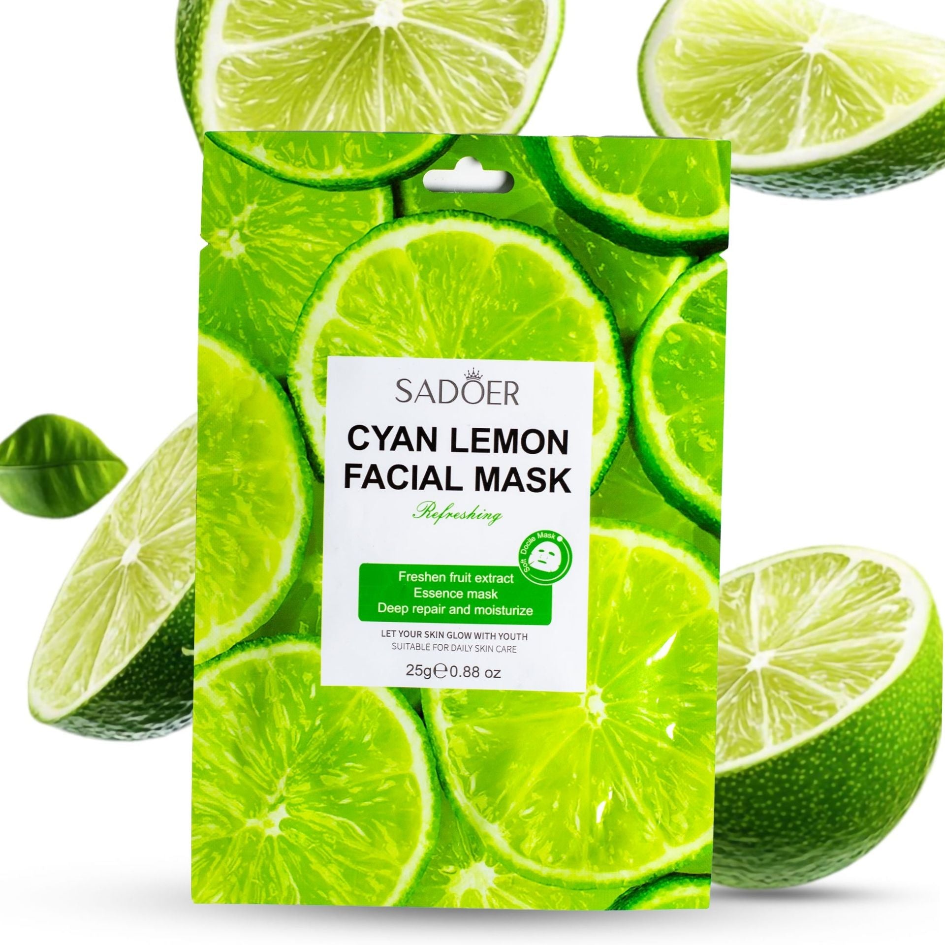10 PIECES Cyan Lemon Refreshing Facial Mask Sheets - SADOER - Moisturizing, Deep Repair Cleansing Natural Plant Extracts Essence Face Masks