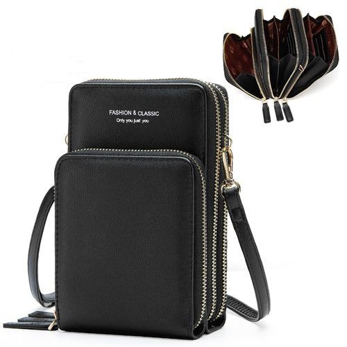 Ladies Mobile Phone Bag PU Wallet Crossbody Bag Black Purse Mini Bag