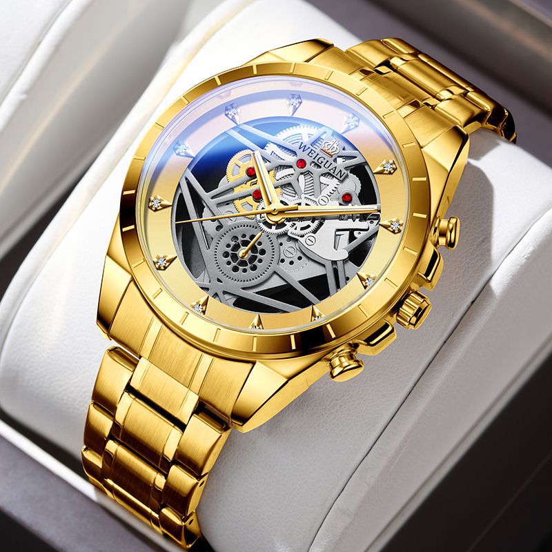 Luxury Fashion Watch Men Stainless Steel Strap Sports Business Fashion Casual Round Pointer Hollow Quartz Watches