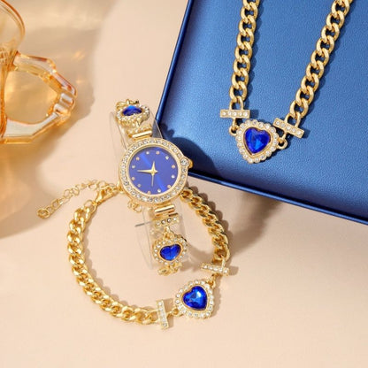 3 Pcs Set Women's Watch Inlaid Love Diamond Small dial Luxury Brand Temperament Bracelet Watch With Necklace Bracelet + Box