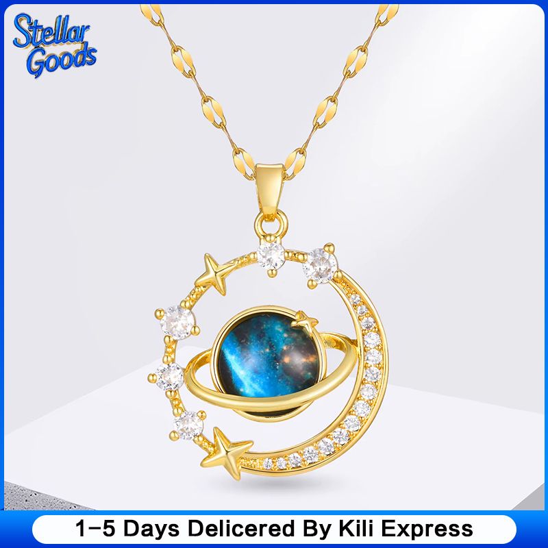 Pendant Necklaces Starry Sky Planet Light Luxury Temperament Gorgeous Diamond Women's Necklace Versatile Clavicle Chain Titanium Steel Necklace Women Jewelry