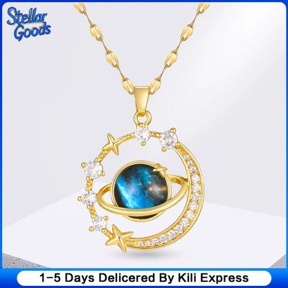 Pendant Necklaces Starry Sky Planet Light Luxury Temperament Gorgeous Diamond Women's Necklace Versatile Clavicle Chain Titanium Steel Necklace Women Jewelry