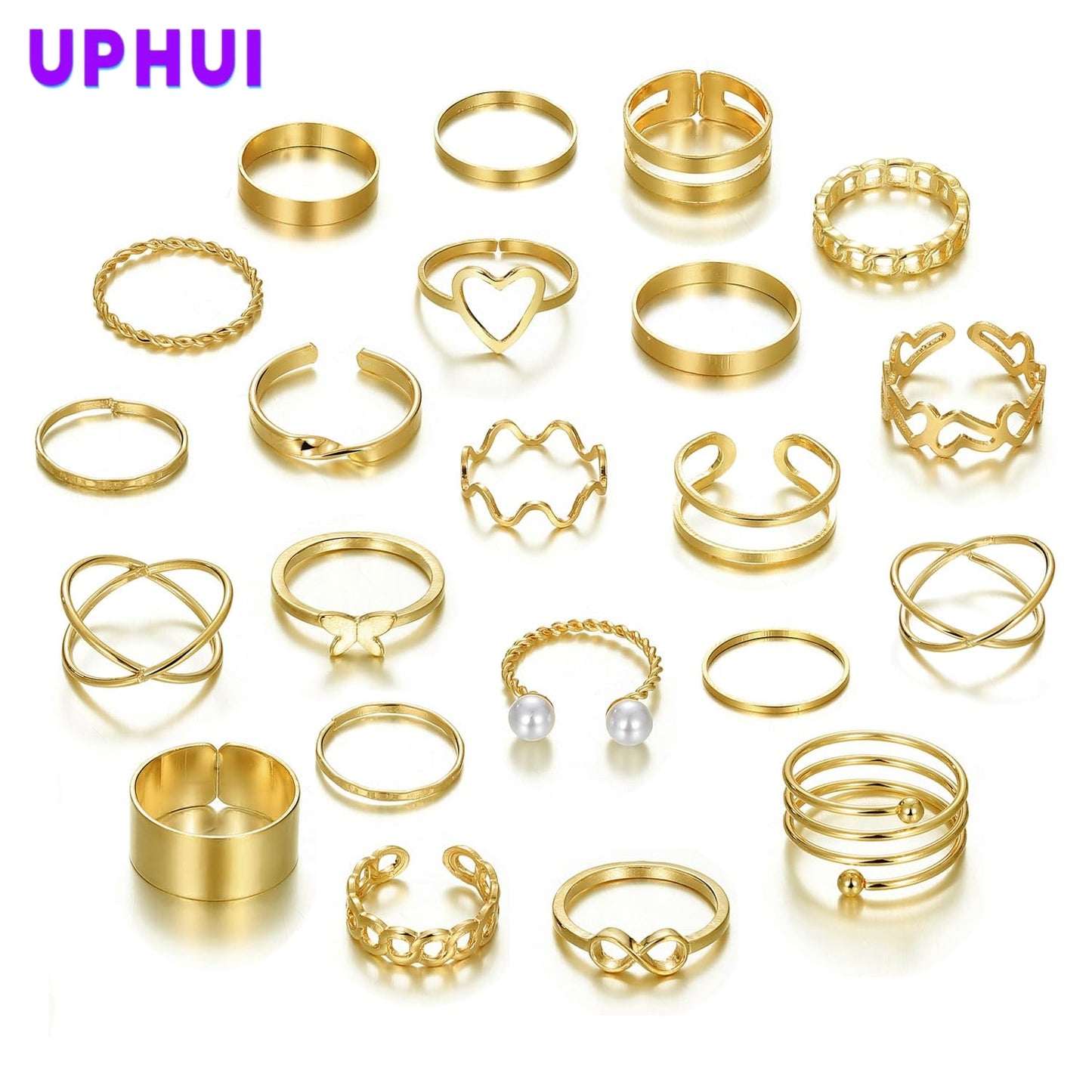 22PCS Women's Butterfly Rings Opening Multioint Rings Set Love Rings Female High Quality Accessories Women's Jewelry Set Used For Shooting Props Or Daily Wear