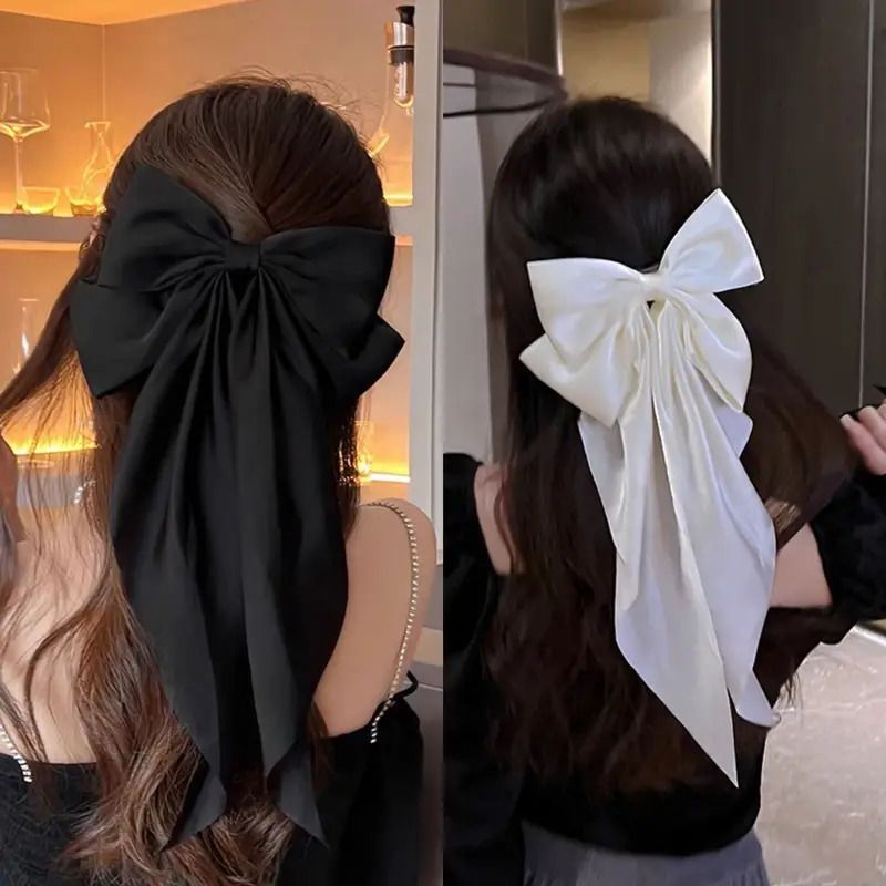 Elegant Large Bow Ribbon Hair Clip For Women Girl Sweet Headbands Soft Satin Hairpin Hairgrip Fashion Hair Accessories Solid Color Ponytail Clip