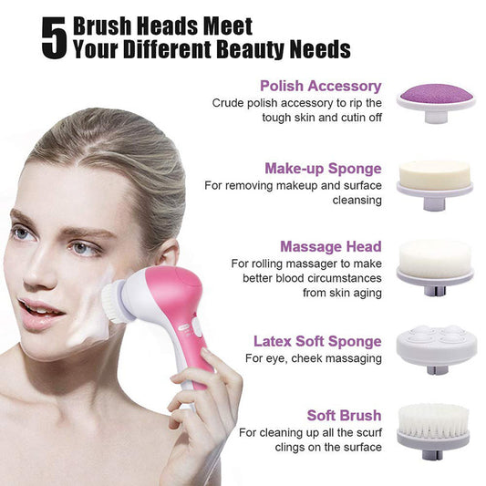 New Arrival 5 in 1 Face Cleansing Brush Silicone Facial Brush Deep Cleaning Pore Cleaner Face Massage Skin Care Waterproof Facial Brush