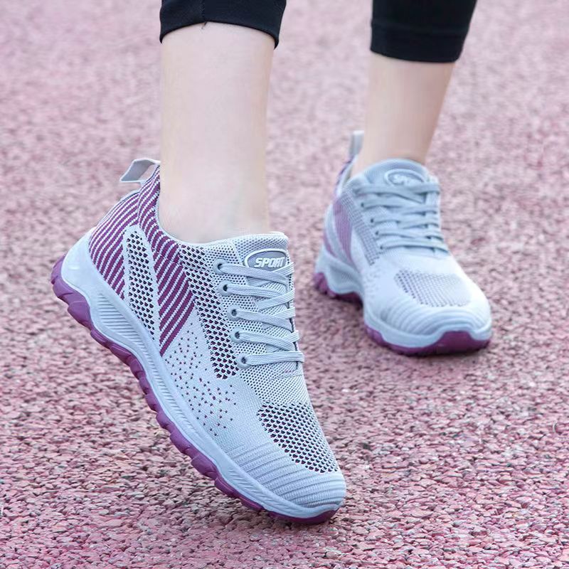 Women's lace-up sports sneakers ladies comfortable athletic casual running shoes girls soft soled cloth shoes students flats shoes sports shoes Ladies' breathable casual grey shoes
