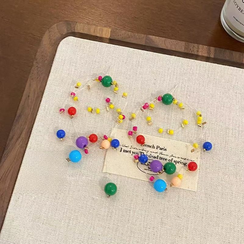 New Dopamine Colored Beaded Earrings with Personalized and Versatile Earrings, Non collision Style, Fun Ear Clips, Ear Accessories for Women (This style has ear clips)