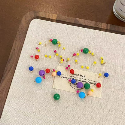 New Dopamine Colored Beaded Earrings with Personalized and Versatile Earrings, Non collision Style, Fun Ear Clips, Ear Accessories for Women (This style has ear clips)