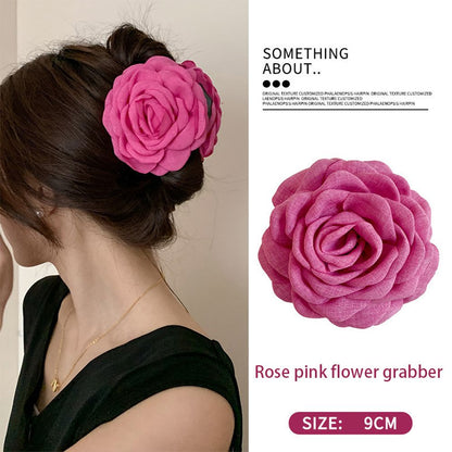 Rose Grab Clip Flower Headpiece New Back Head Clip Disc Hair Flower Headpiece Women's Disc Hair Grab Clip Beach Vacation Style Shark Clip Headpiece