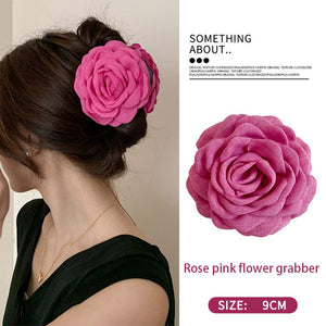 Rose Grab Clip Flower Headpiece New Back Head Clip Disc Hair Flower Headpiece Women's Disc Hair Grab Clip Beach Vacation Style Shark Clip Headpiece