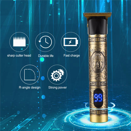 LCD Display Hair Trimmer USB Rechargeable Clipper Coreless Men&apos;s Beard Shaver Haircut Sharp Blade