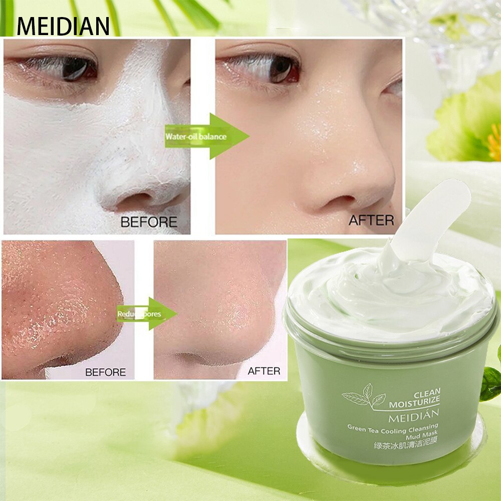 Green Tea Cooling Cleansing Skin Mask Deep Cleaning Face Skin Care Mud Mask Blackhead Remover Moisturizing Whitening Degreasing and Cleansing Beauty Health Face Care