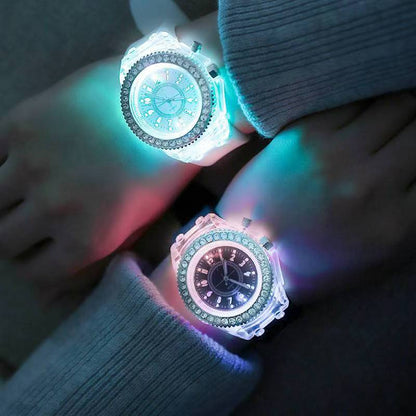 Glow-in-the-dark Watches For Men And Women Personality Rhinestone Led Fashion Male And Female Wrist Watch Student Couple Jelly Quartz Watch